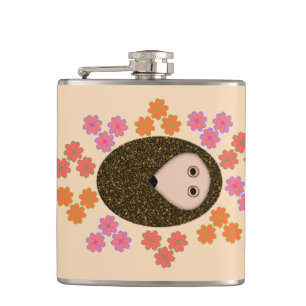 Petaca Hedgehog somnoliento y matamoscas de flores