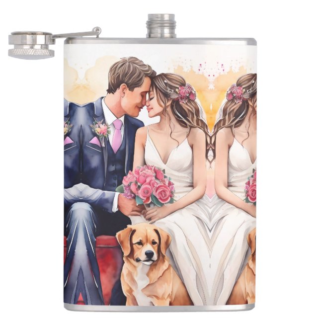 Petaca Hermosa acuarela de pareja de bodas (Abierto)