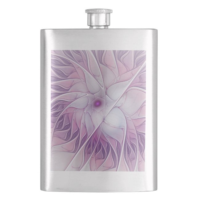 Petaca Hermosa Flor Rosa Moderna Resumen Arte Fractal (Anverso)