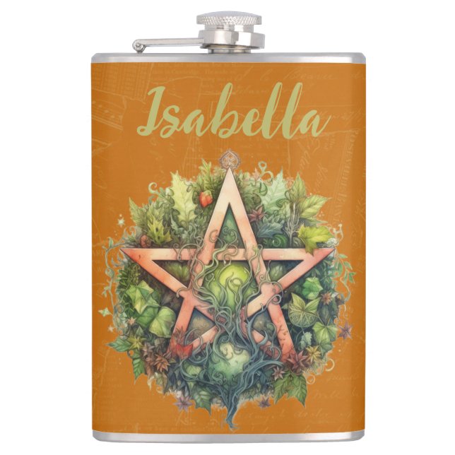 Petaca Hermoso bosque Pagan Pentagram (Anverso)