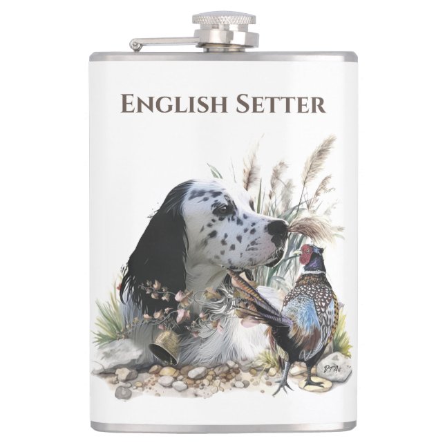 Petaca Hermoso estilo inglés con faisán, arte (Anverso)