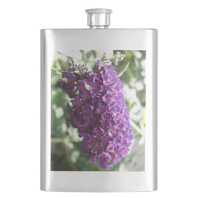 Petaca Hermoso matraz de flores moradas de Buddleia (Anverso)