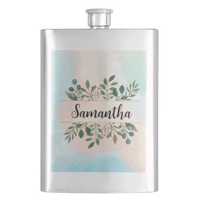 Petaca Hermoso nombre de Personalizable verde deja arcoir (Anverso)