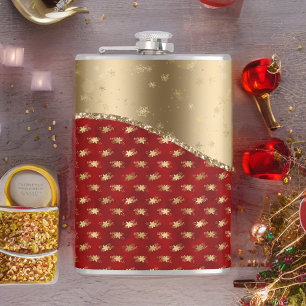 Petaca Hermoso patrón floral rojo profundo con cinta dor