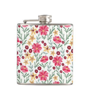 Petaca Hermoso patrón floral vintage rosa y amarillo