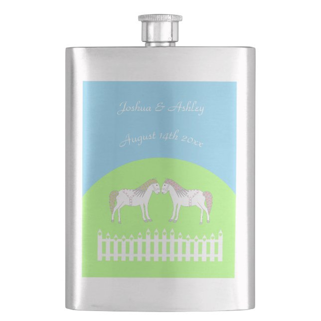 Petaca Hermoso Personalizado de caballos Boda blanco (Anverso)