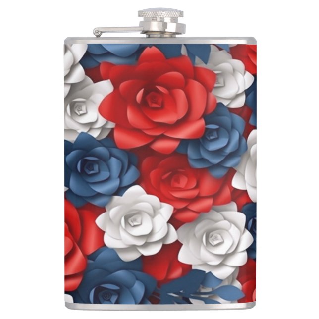 Petaca Hermoso Rojo Azul Azul Flor Jardín Floral Estados  (Anverso)