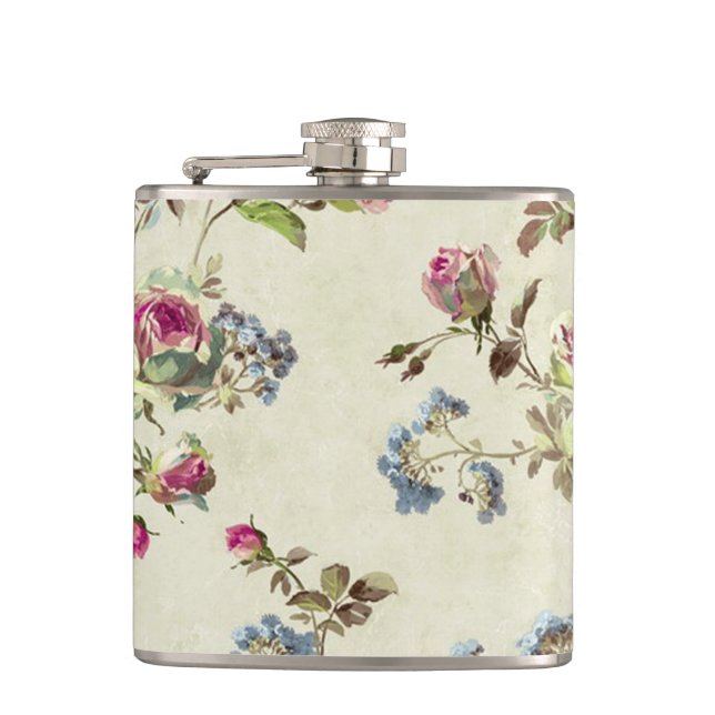 Petaca Hermoso rosa vintage estampado floral shabbychic (Anverso)