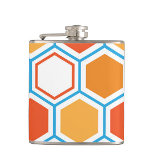 Petaca Hexagón en naranja, azul y blanco