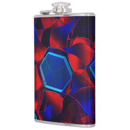 Petaca hexágono azul mezclado con curvas rojas superpuest