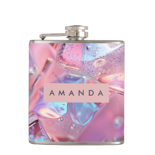 Petaca Hielo Rosa Iridescente Personalizado con Brillo
