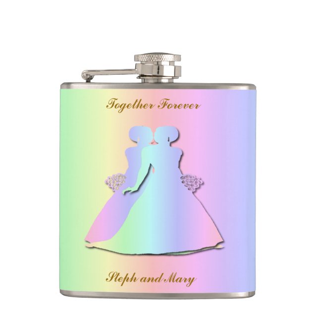 Petaca Hipflask Pastel de Arcoíris Lesbiana Novias (Anverso)
