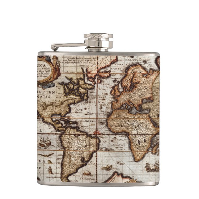 Petaca Histórico-bicho del mapa del viejo mundo de la vie (Anverso)