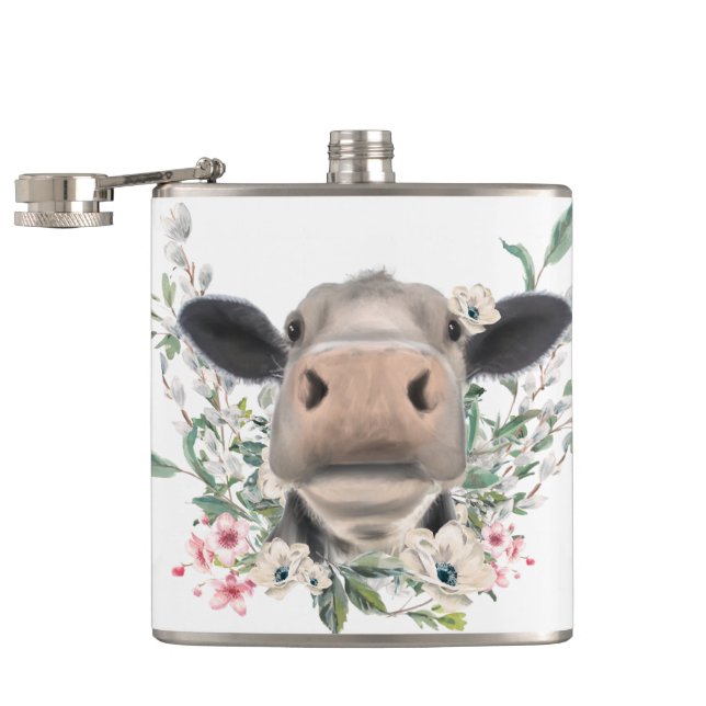 Petaca hocico de nariz de vaca besar flores acuarela gris (Abierto)