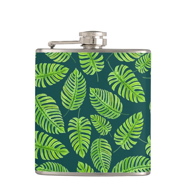 Petaca Hojas de monstera, patrón de acuarela tropical (Anverso)