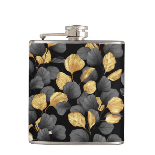 Petaca Hojas de oro y negro. Estampado