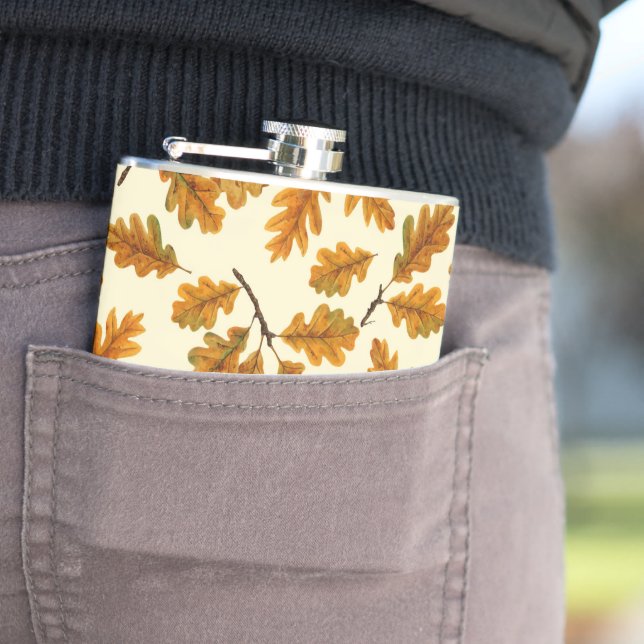 Petaca Hojas de roble otoñales en blanco roto (In Situ)