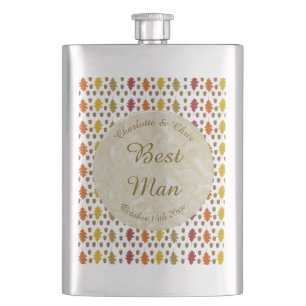 Petaca Hojas de roble y maíz Personalizado Boda otoño