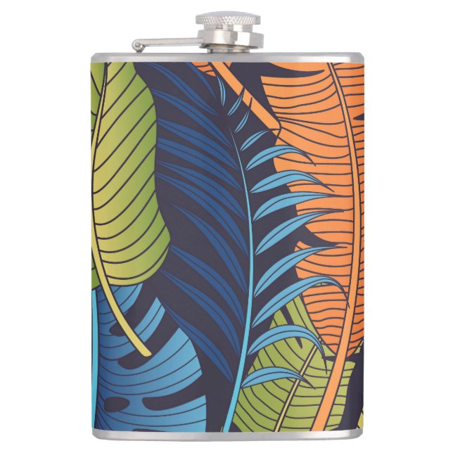 Petaca Hojas tropicales, patrón floral sin costuras. (Anverso)