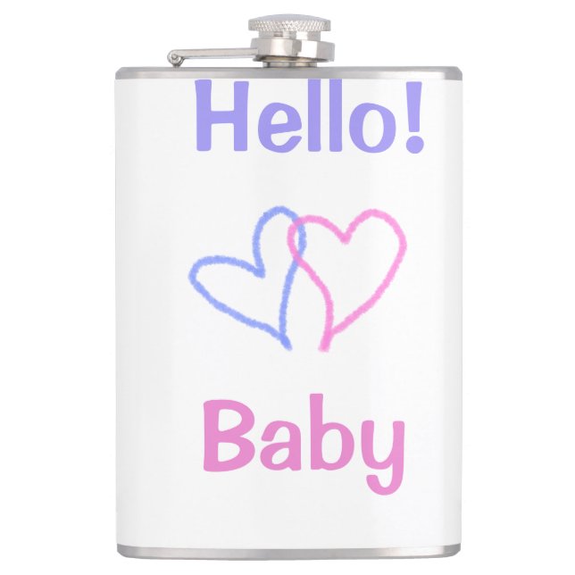 Petaca Hola bebé rosa púrpura corazón acuarela boho (Anverso)