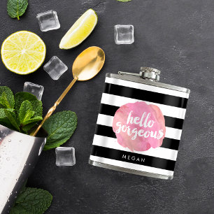 Petaca Hola Gorgeous Black Stripe & Pink Watercolor