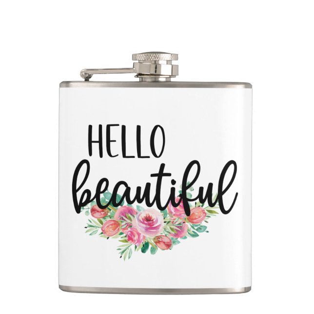 Petaca Hola hermosos Rosas de acuarela Tipografía moderna (Anverso)