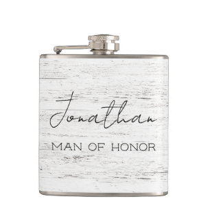 Petaca Hombre de Honor Personalizado de Madera Blanqueada