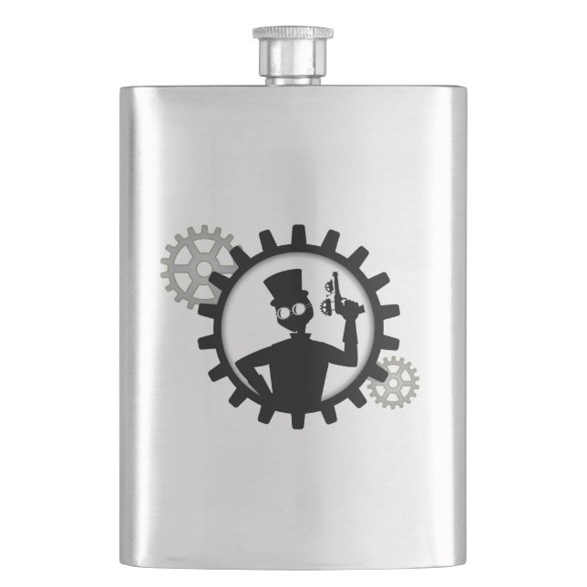 Petaca Hombre De Steampunk Sostiene Un Arma En El Arco (Anverso)