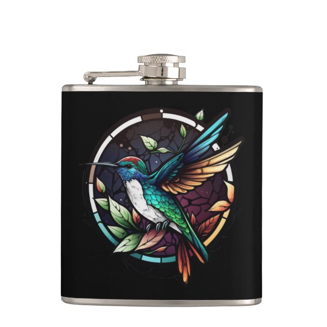 Petaca Hummingbird Retrato Animal de Cristal Manchado (Anverso)