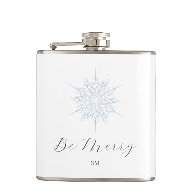 Petaca Ice Blue Snowflake Elegant Be Merry Monogram (Anverso)