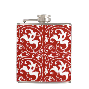 Petaca Ikat Floral Damask - Blanco y rojo oscuro