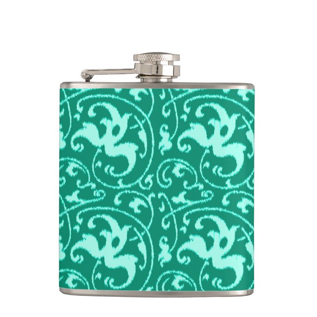 Petaca Ikat Floral Damask - Turquesa y Aqua (Anverso)