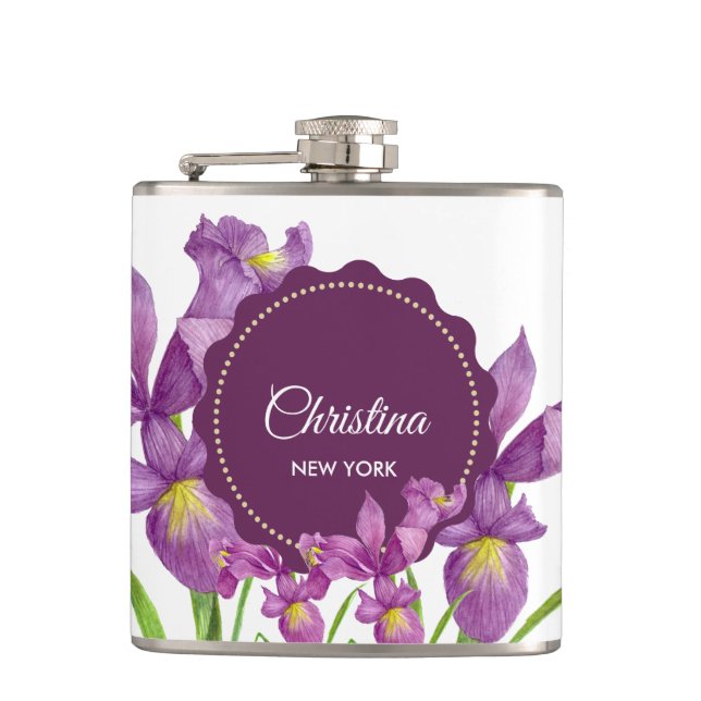 Petaca Ilustracion botánico acuarela morado iris (Anverso)