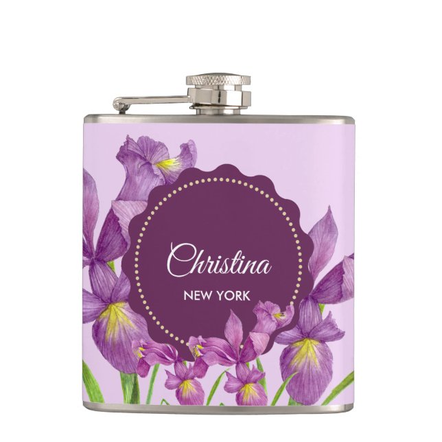 Petaca Ilustracion botánico acuarela morado iris (Anverso)