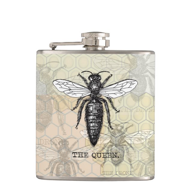 Petaca Ilustracion de antigüedades de insectos de Queen B (Anverso)