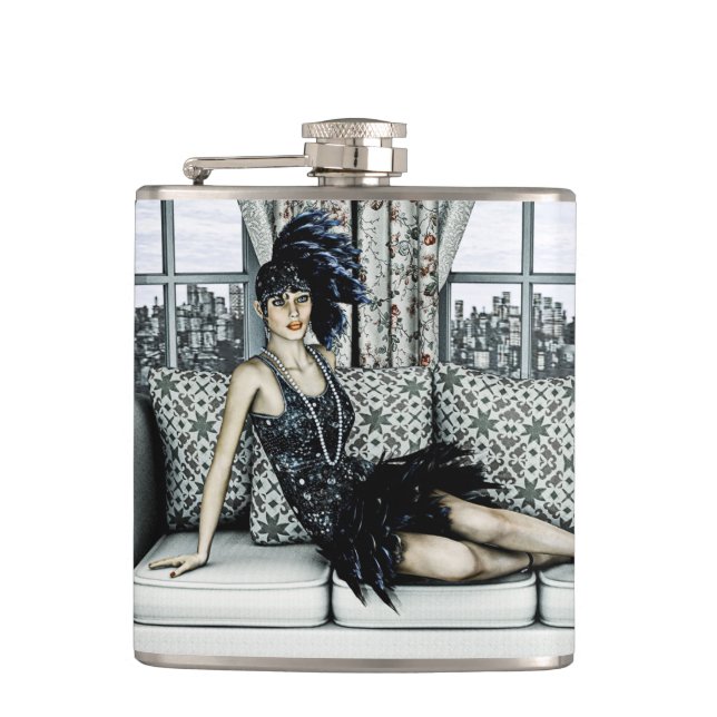 Petaca Ilustración de Arte de Moda Flapper de los Rugient (Anverso)