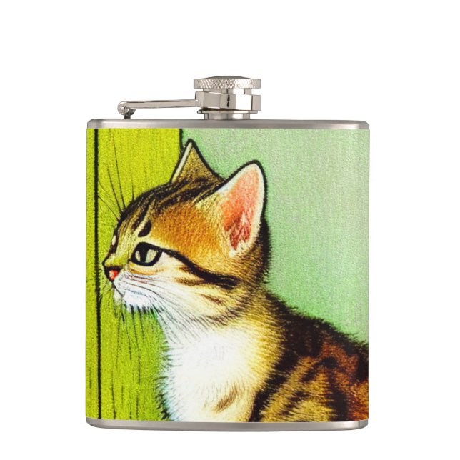 Petaca Ilustracion de gato de tabby de época (Anverso)