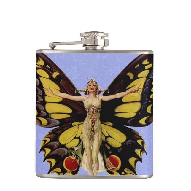 Petaca Ilustración de mujer Leyendecker mariposa Flapper (Anverso)