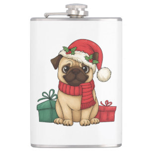 Petaca Ilustración de regalo de Navidad de Pug lindo Sant
