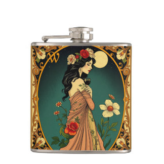Petaca Ilustracion de una mujer floral de Art Nouveau
