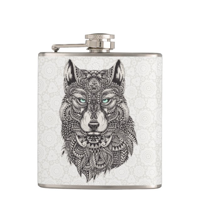 Petaca Ilustracion detallado del retrato del lobo (Anverso)