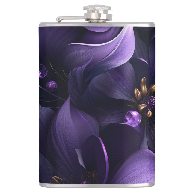 Petaca Imagen abstracta de flores moradas y negras (Anverso)