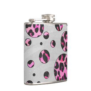 Petaca Impresión de dot de polka leopardo negro y rosa ca