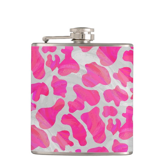 Petaca Impresión en blanco y rosa caliente de vaca (Anverso)