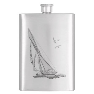 Petaca Impresión náutica del barco de vela del cromo