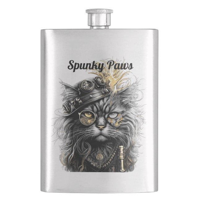 Petaca Impresionante gato steampunk personalizable  (Anverso)
