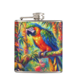 Petaca Impresionante Loro Tropical Pájaro Azul Verde