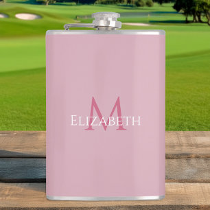 Petaca Inicial de nombre monogramado rosa personalizado