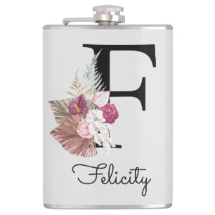 Petaca Inicial F Monograma Rosa Boho Floral