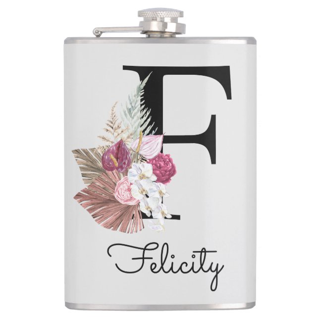 Petaca Inicial F Monograma Rosa Boho Floral (Anverso)